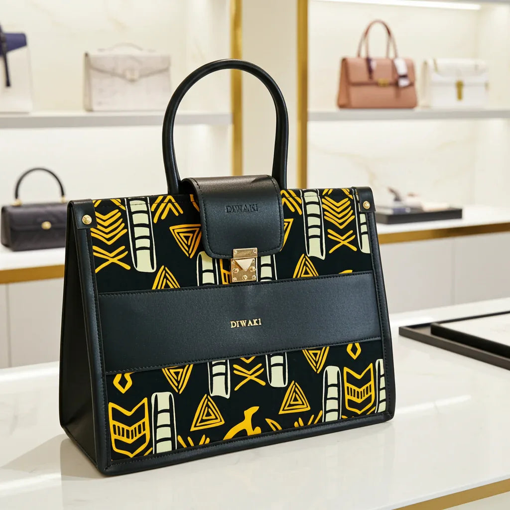 DiwaKi Obsidian Adinkra Gold Heritage Tote - DiwaKi