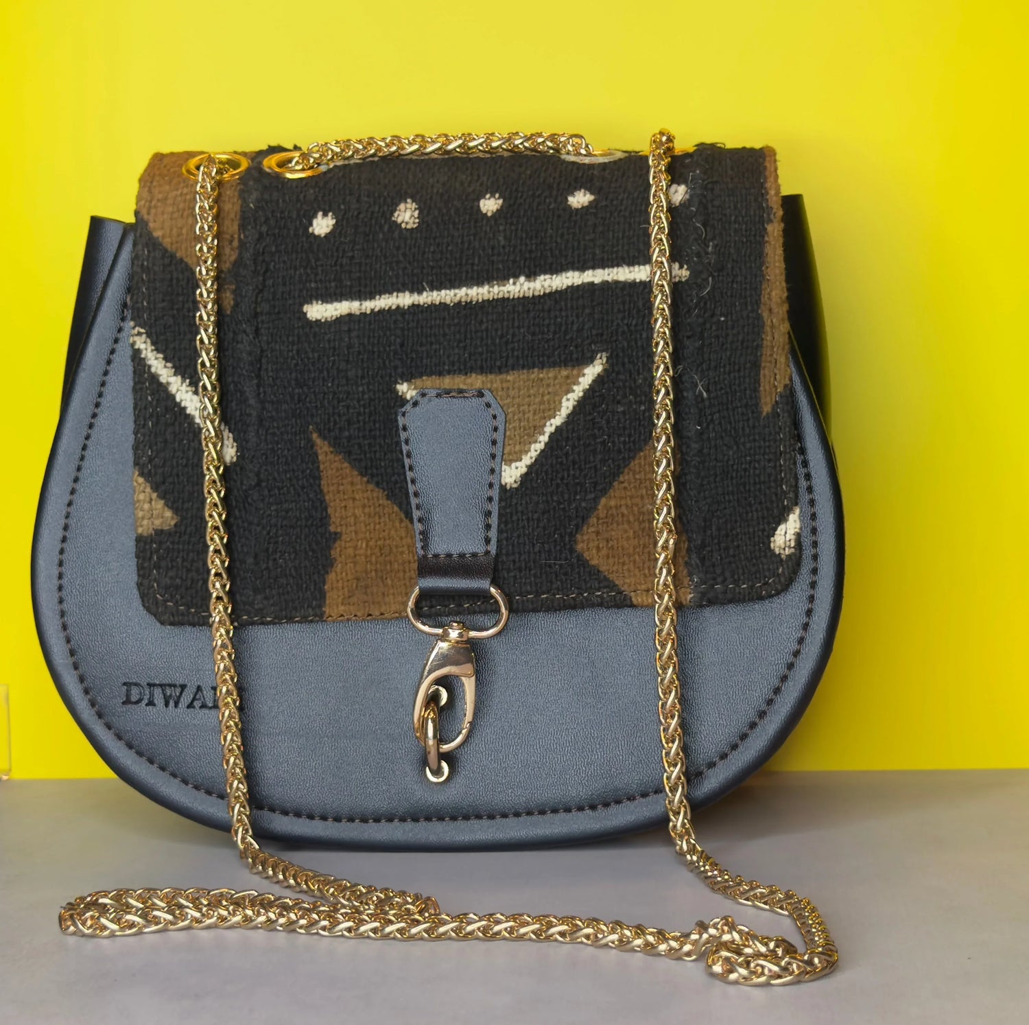 African black &amp; brown bogolan pattern shoulder bag - DiwaKi