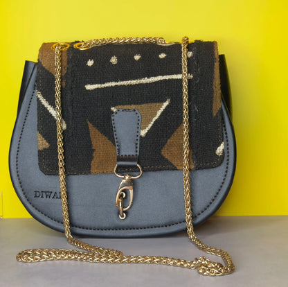 African black &amp; brown bogolan pattern shoulder bag - DiwaKi