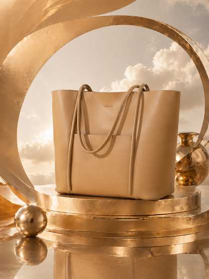 Genuine Leather Tote Bag: Elegant Work Travel Handbag, Zipper Shoulder Carry