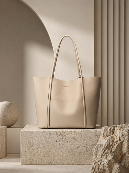 Genuine Leather Tote Bag: Elegant Work Travel Handbag, Zipper Shoulder Carry