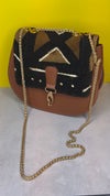 DiwaKi Bogolan Royale Chain Bag – African Mudcloth Leather Shoulder Bag with Gold Chain