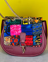 DiwaKi Ankara Patchwork Shoulder Bag – Burgundy Vegan Leather Crossbody with Gold Chain