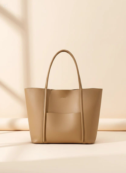 Genuine Leather Tote Bag: Elegant Work Travel Handbag, Zipper Shoulder Carry