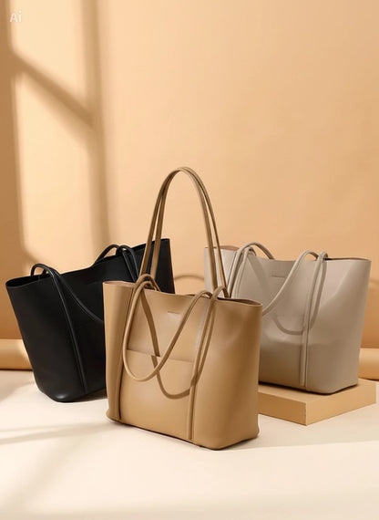 Genuine Leather Tote Bag: Elegant Work Travel Handbag, Zipper Shoulder Carry