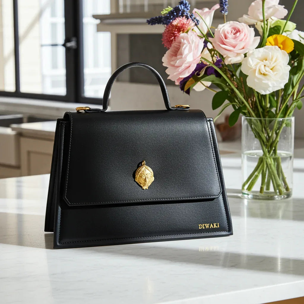 African leather Akan mask handbag - DiwaKi