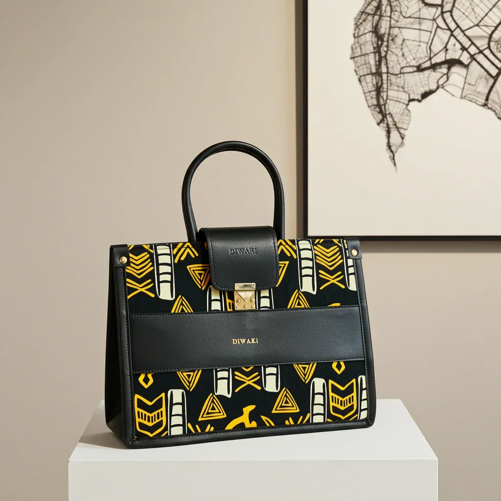 DiwaKi Obsidian Adinkra Gold Heritage Tote - DiwaKi