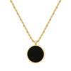 Natural Stone Disk Pendant Necklace For Women's Stainless Steel