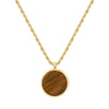 Natural Stone Disk Pendant Necklace For Women's Stainless Steel