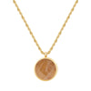 Natural Stone Disk Pendant Necklace For Women's Stainless Steel