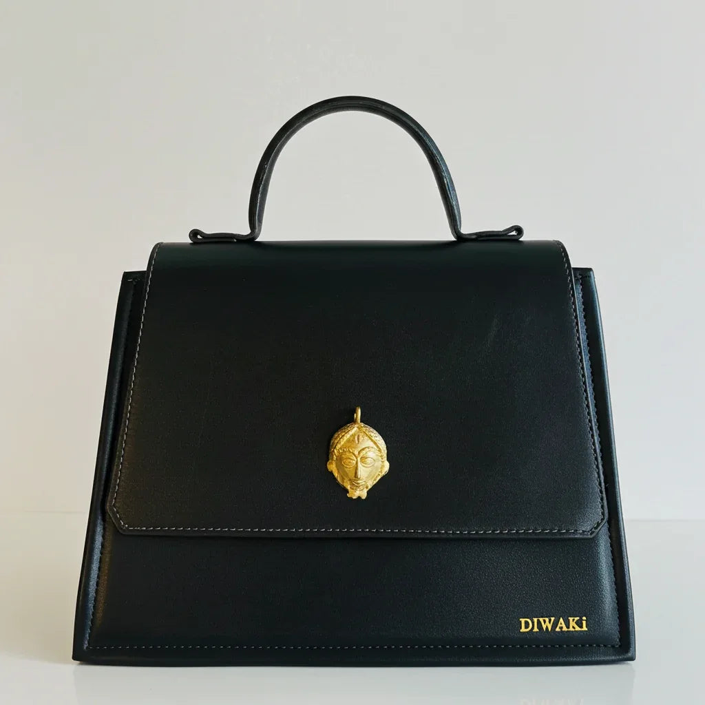 African leather Akan mask handbag - DiwaKi