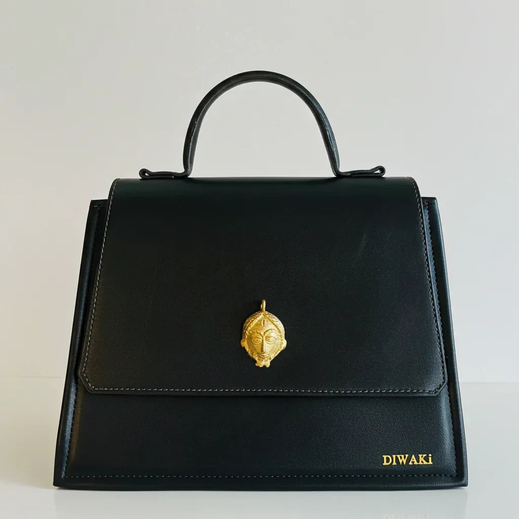 African leather Akan mask handbag - DiwaKi