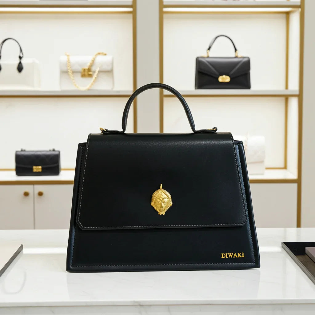 African leather Akan mask handbag - DiwaKi