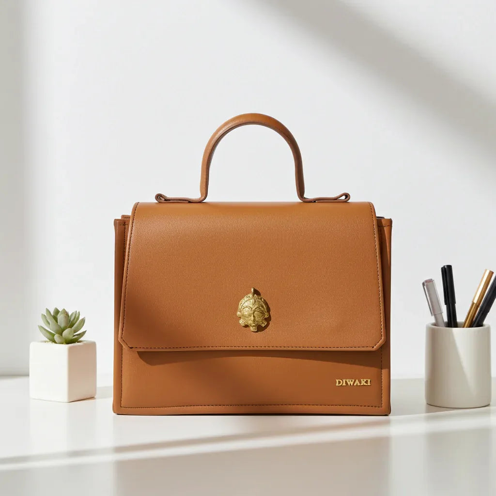 African leather Akan mask handbag - DiwaKi