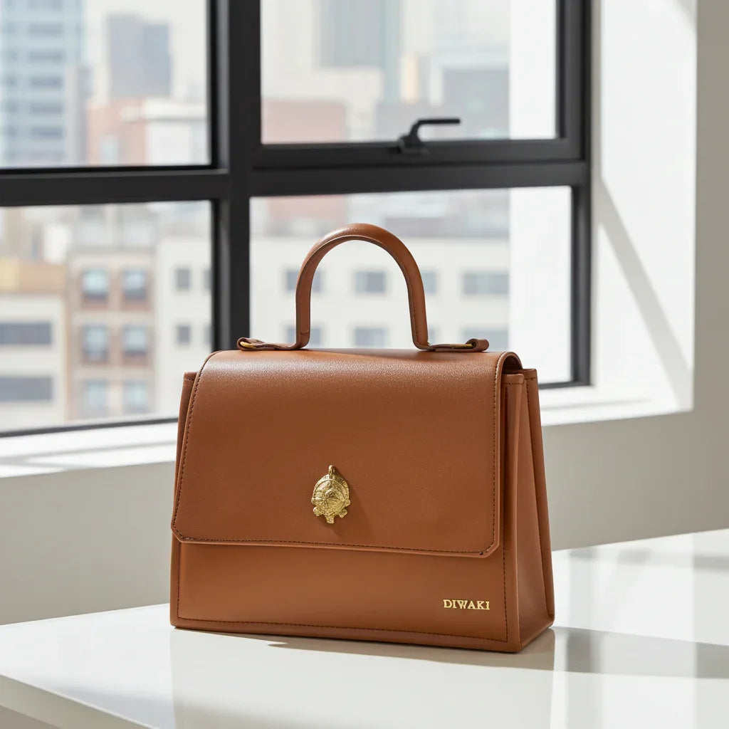 African leather Akan mask handbag - DiwaKi