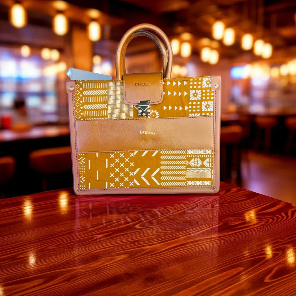 Diwaki tan mud cloth African tote bag - DiwaKi