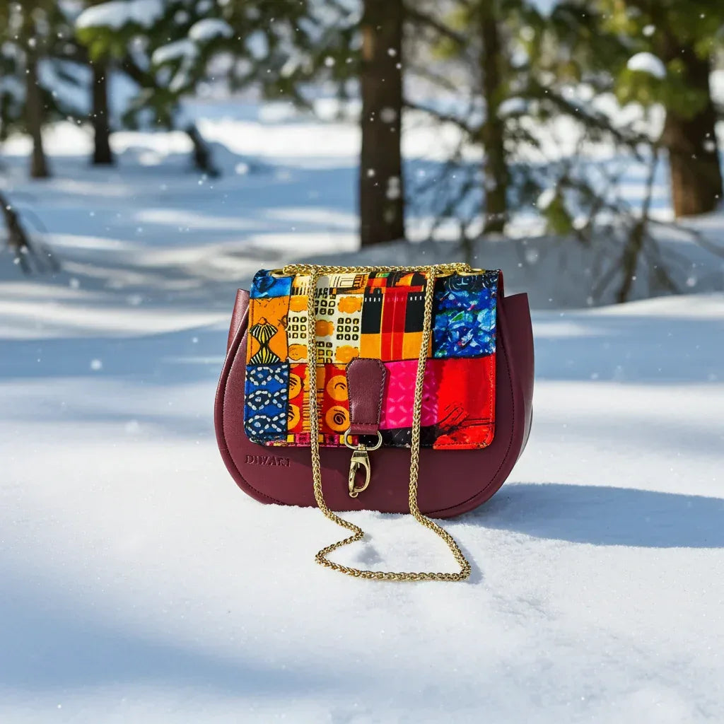 African wax pattern burgundy shoulder bag - DiwaKi
